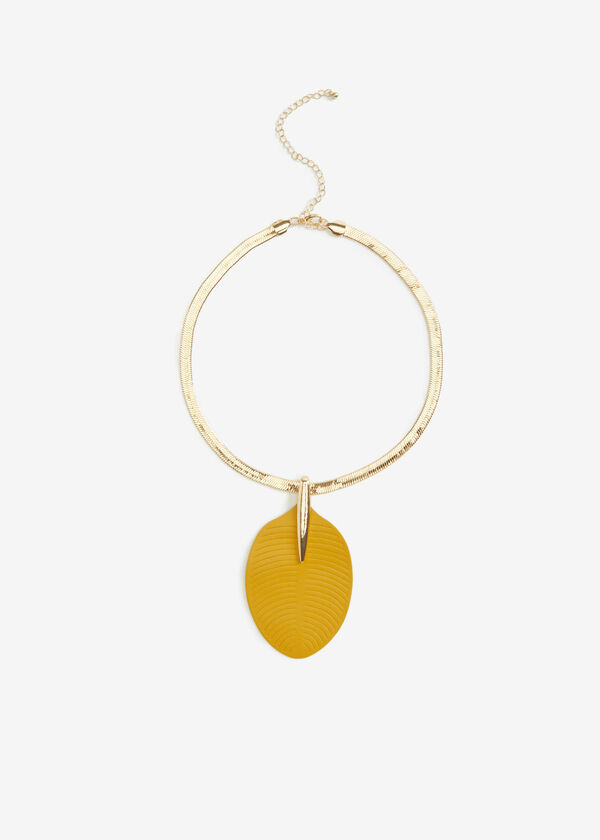 Faux Leather Leaf Necklace, Nugget Gold image number 0