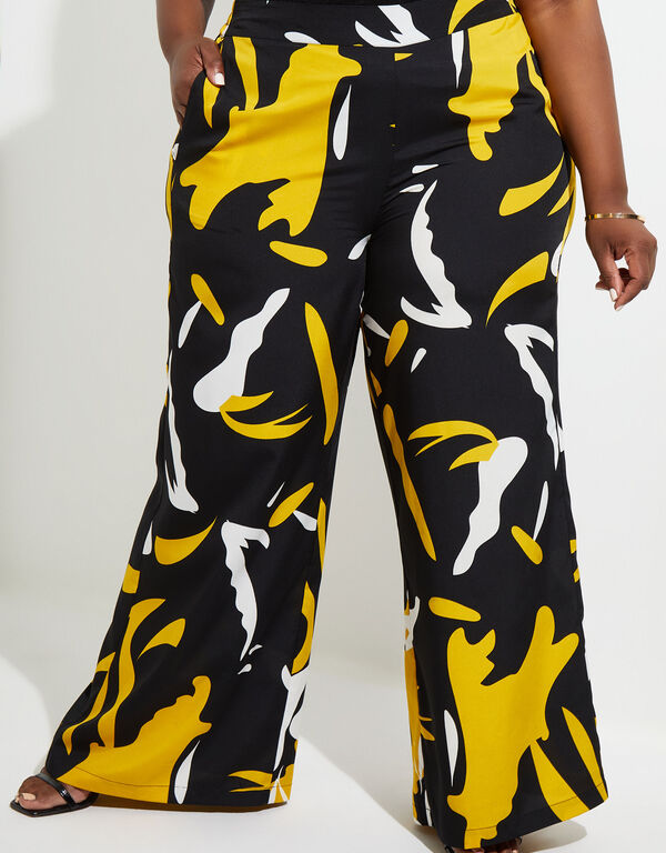 Printed High Rise Wide Leg Pants, Nugget Gold image number 0