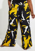 Printed High Rise Wide Leg Pants, Nugget Gold image number 0