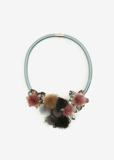 Faux Fur And Crystal Collar, Silver image number 0