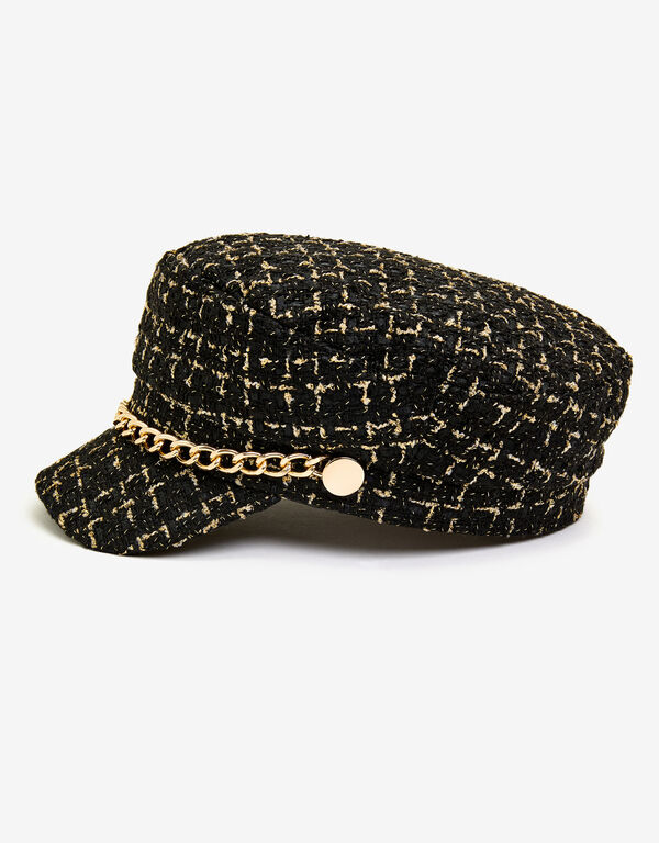Metallic Boucle Tweed Cabbie Hat, Black image number 1