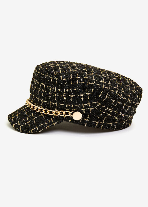 Metallic Boucle Tweed Cabbie Hat, Black image number 1
