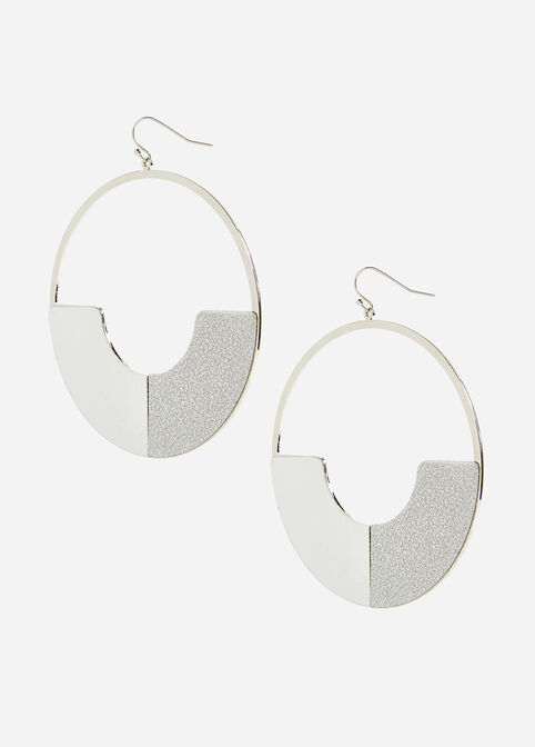 Silver Glitter Hoop Earrings, Silver image number 0