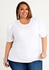 Embellished Puff Sleeve Jersey Tee, White image number 0