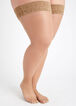 Plus Size Hosiery Trendy Silk Sheer Lace Top Support Thigh High Tights image number 0