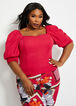 Pink Sweetheart Puff Sleeve Top, Cerise image number 0
