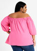 Cotton Square Neck Puff Sleeve Top, Fandango Pink image number 1