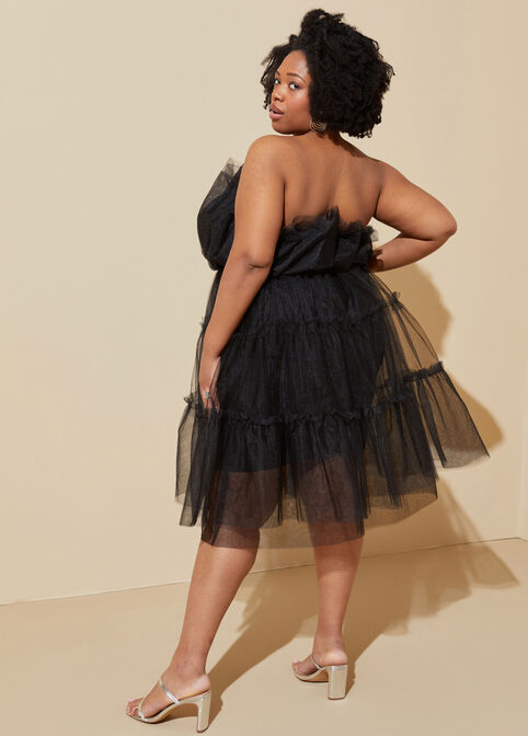 Strapless Embellished Tulle Dress, Black image number 1