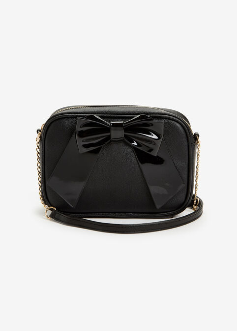 Bow Faux Leather Rectangle Bag, Black image number 0