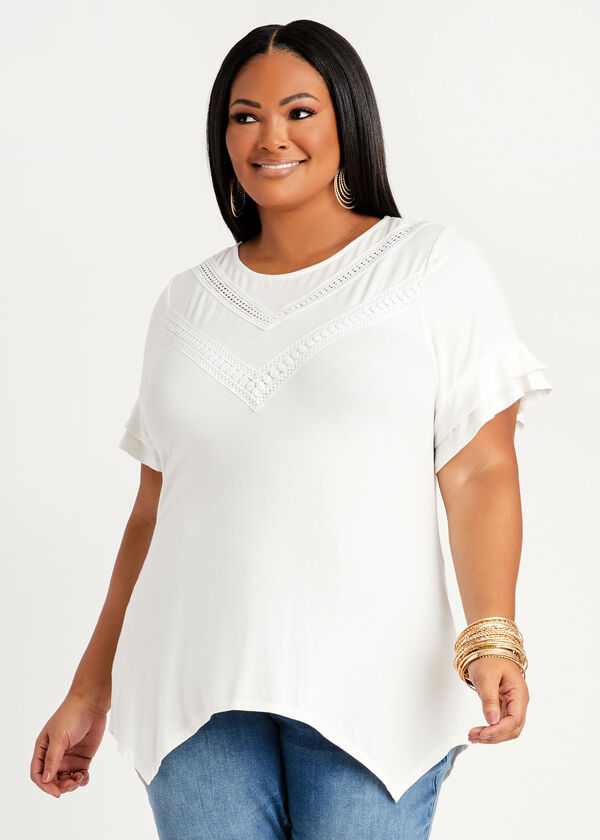 Crochet Paneled Jersey Tee, White image number 0