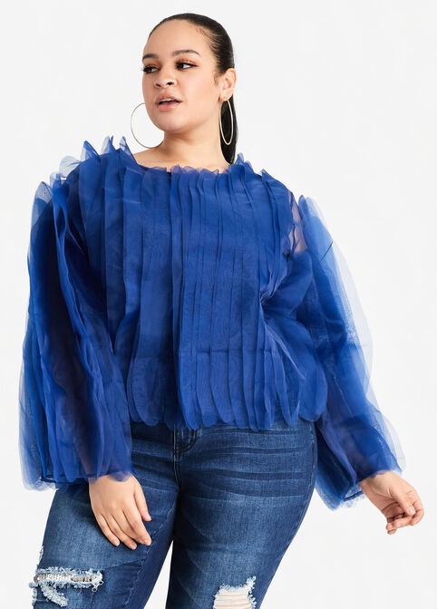 Tulle Layer Drama Zip Top, Sodalite image number 0