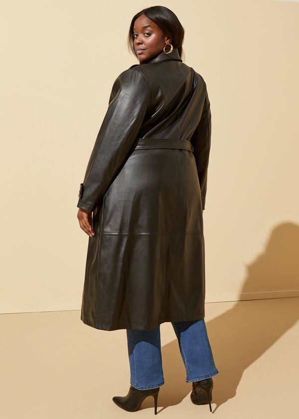 Plus Size Vegan Leather Belted Trench Coat Outerwear