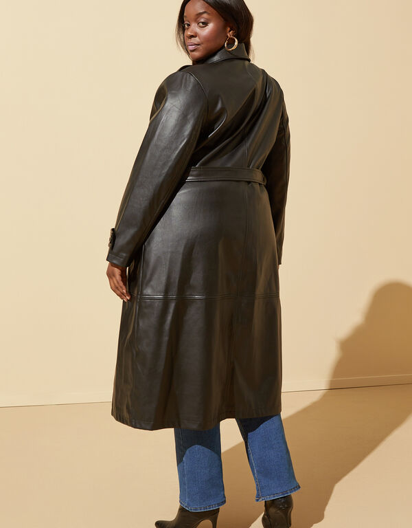 Faux Leather Trench Coat, Black image number 1