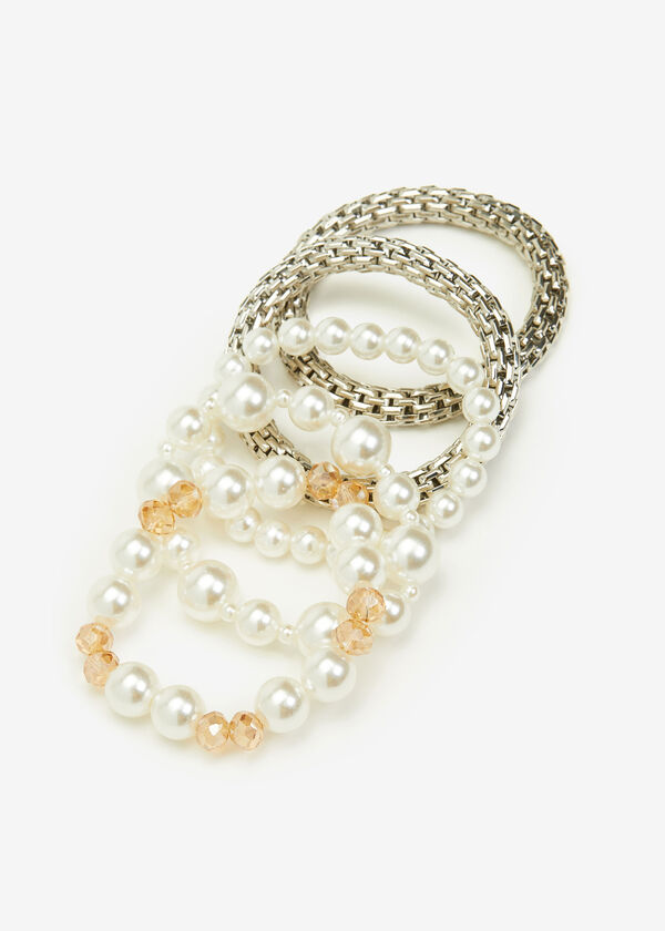 Faux Pearl Bracelet Set, Silver image number 1