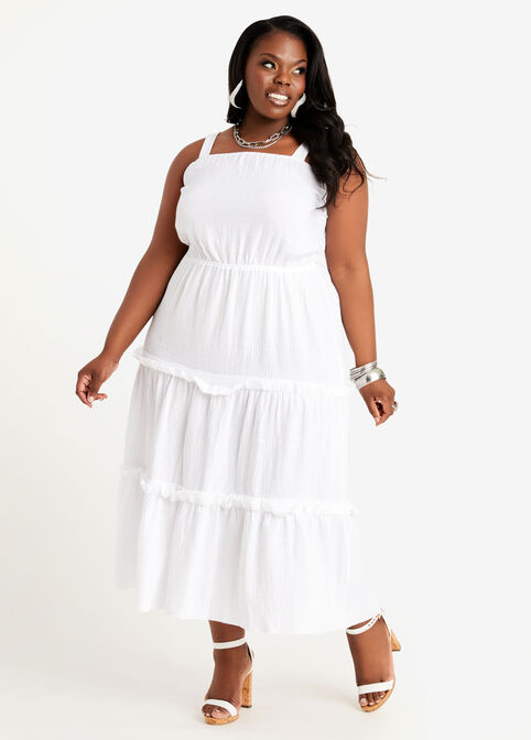 Tall Tiered Gauze Maxi Dress, White image number 0