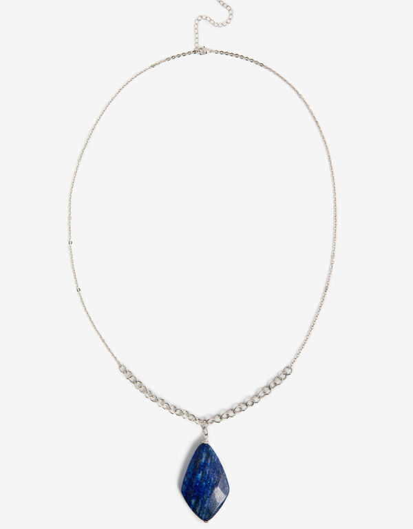Blue Stone Pendant Silver Necklace, BLEU DEPTHS image number 0