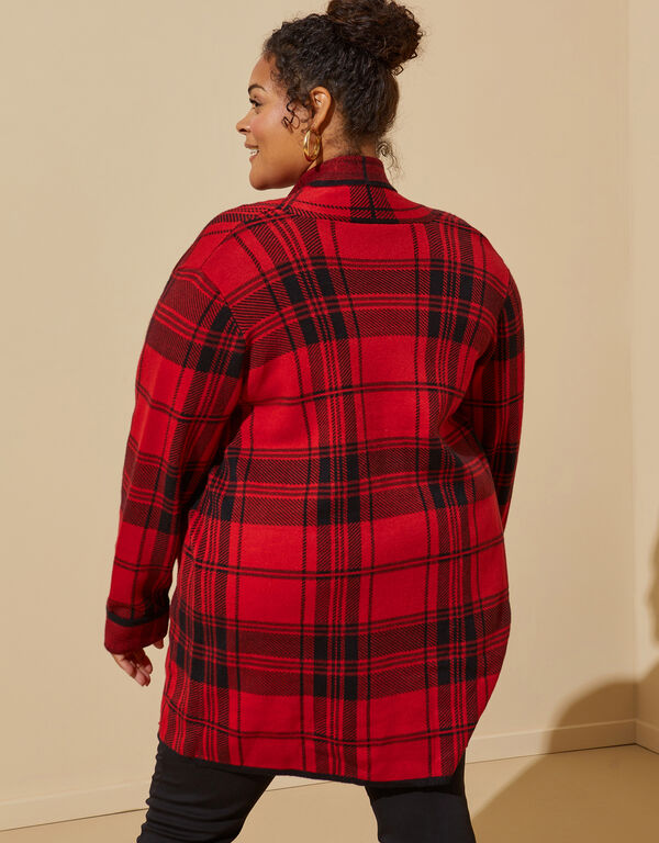 Plaid Open Front Cardigan, Red image number 1