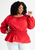 Cotton Balloon Sleeve Peasant Top, Red image number 0
