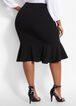 Crepe Ruffle Hem Knee Length Skirt, Black image number 1