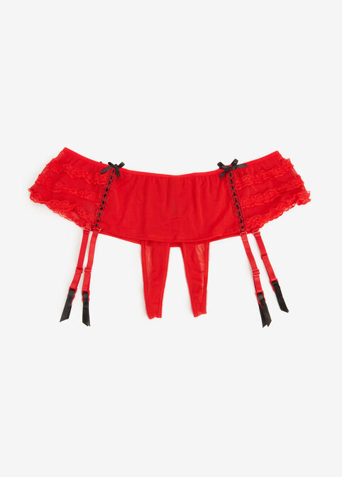 Crotchless Garter Thong Panty, Red image number 2
