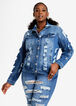 Plus Size Sexy Denim Outfits Distressed Jeans Jacket Skinny Jeans Set image number 0