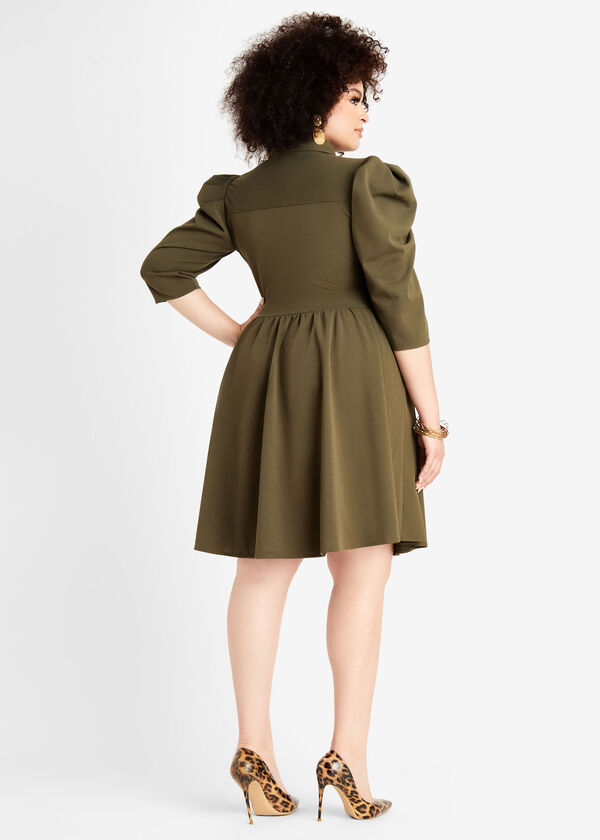 Cutout Utility Fit N Flare Dress, Olive image number 1