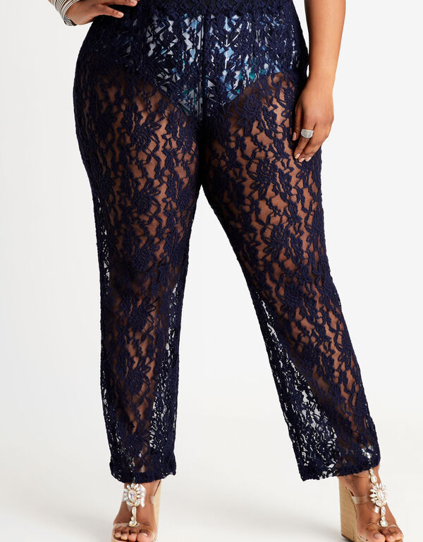 Floral Lace Swim Cover Up Pant, Navy image number 0