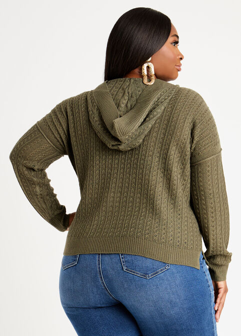 Textured Hooded Pullover, Olive image number 1