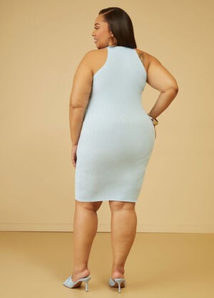 Twist Front Ribbed Bodycon Dress, Lt Sky Blue image number 1
