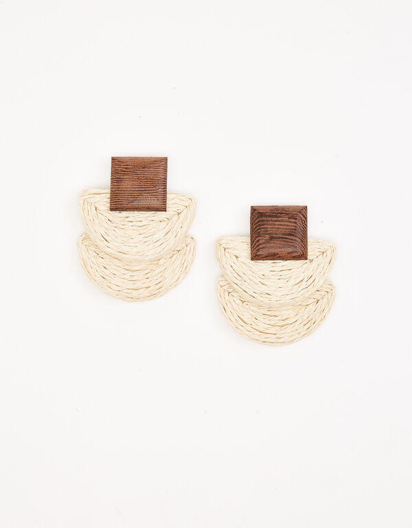 Straw And Wood Stud Earrings, Natural image number 1