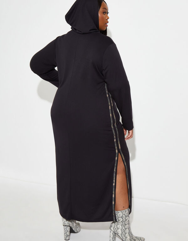 Camo Print Trimmed Hooded Dress, Black image number 1