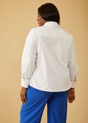Piped Poplin Collared Shirt, White image number 1