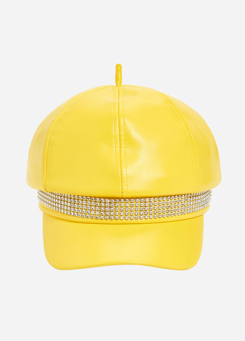 Rhinestone Faux Leather Cabbie Hat, Buttercup image number 1