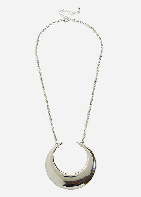 Silver Crescent Pendant Necklace, Silver image number 0