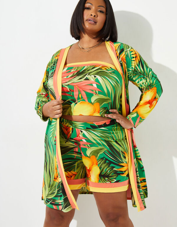 Tropical Print Duster, Parrot Green image number 0