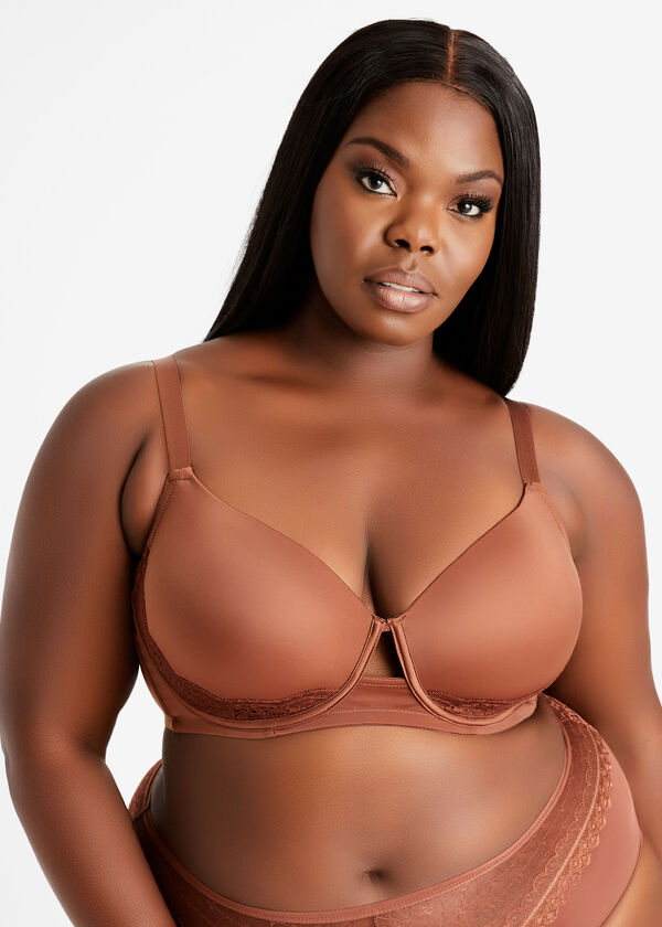 Lace Trimmed No Wire T Shirt Bra, Chocolate Brown image number 0