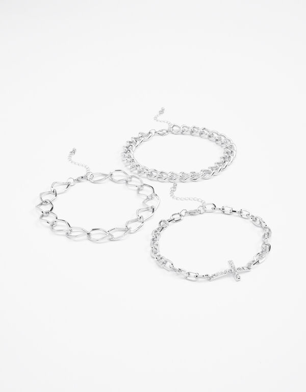 Silver Cross Layer Anklet Set, Silver image number 1