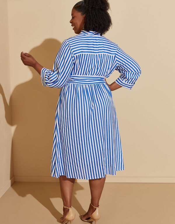 Striped Woven Midi Shirtdress, Lapis Blue image number 1
