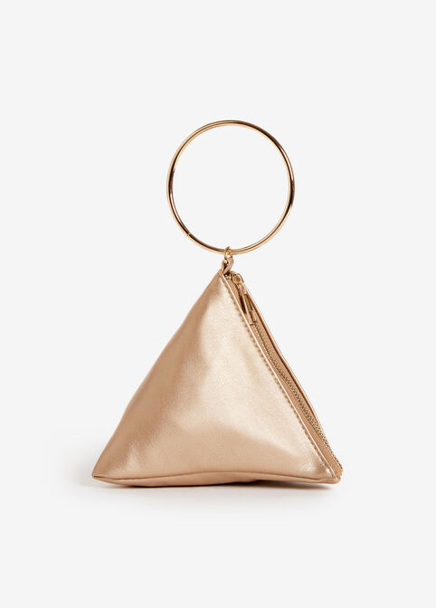 Gold Faux Leather Pyramid Bag, Gold image number 0