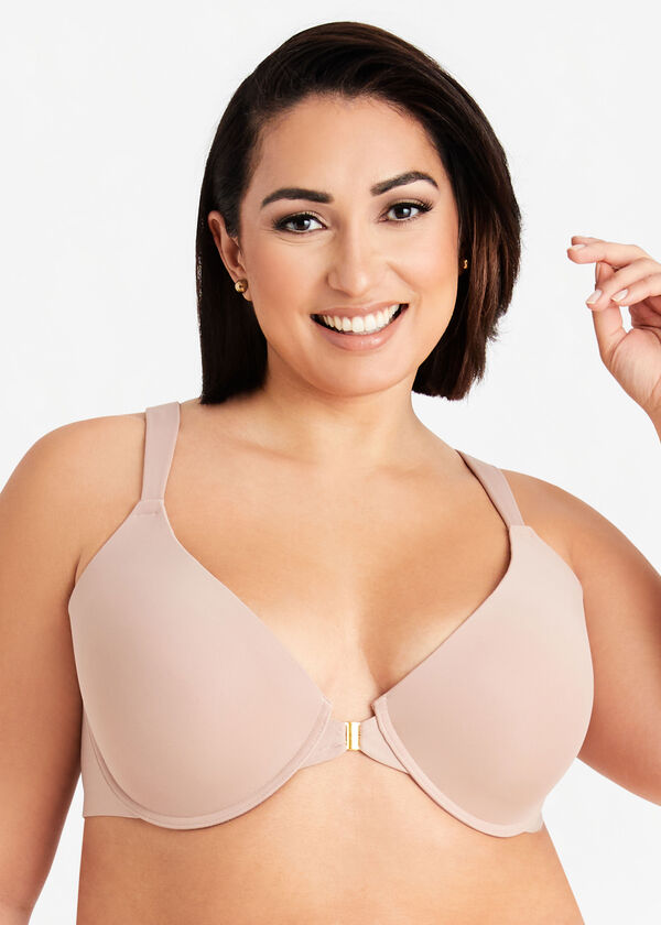 Microfiber Front Close T-Shirt Bra, Nuetra Taupe image number 0