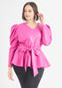 Faux Leather Peplum Top, Fuchsia Red image number 2