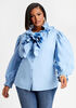 Ruffle Puff Sleeve Cotton Top, Lt Sky Blue image number 0