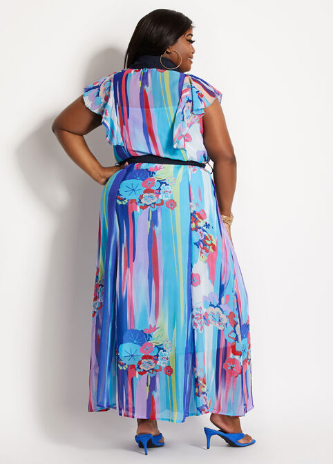 Tall Belted Floral Shirtdress, Blue image number 1