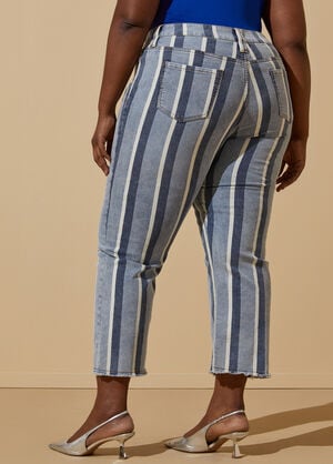 Cropped Striped Slim Leg Jeans, Blue image number 1