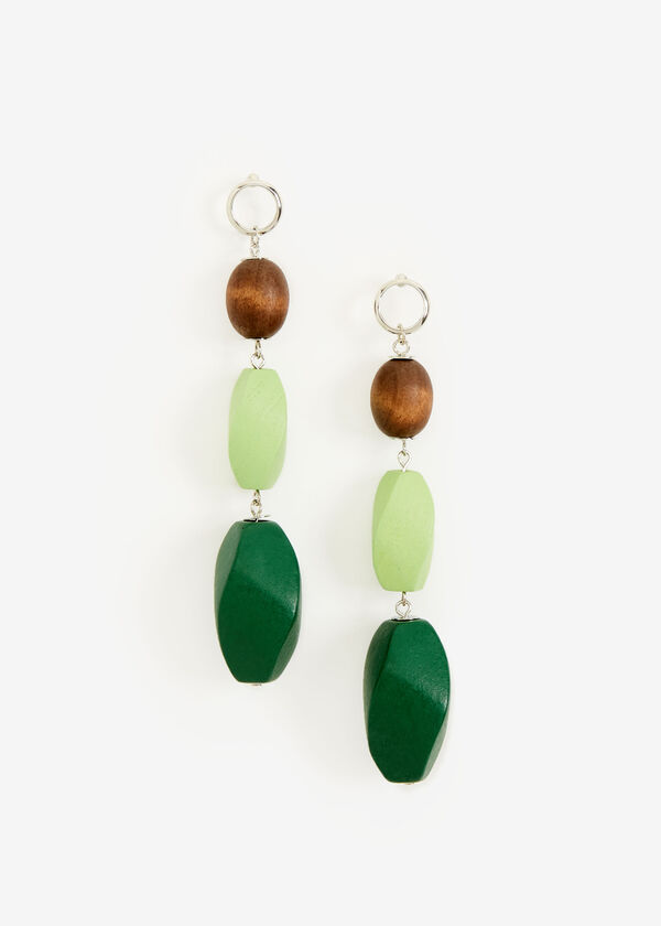 Wood Bead Drop Earrings, Parrot Green image number 0