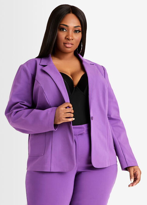 One Button Two Pocket Blazer, Purple Magic image number 2