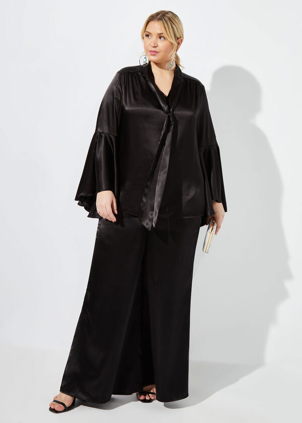 Tie Neck Charmeuse Blouse, Black image number 3
