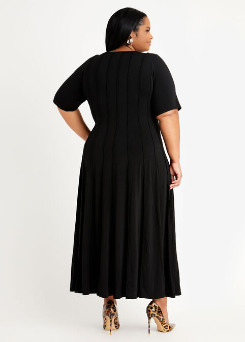 Seamed Keyhole Bar Neck Maxi Dress, Black image number 1