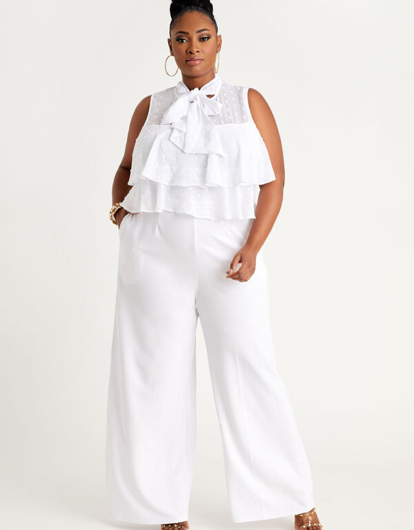 Tall Ruffled Wide Leg Jumpsuit, White image number 0