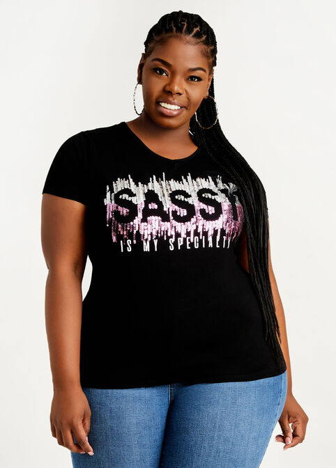 Sequin Sassy Specialty Graphic Tee, Black image number 0